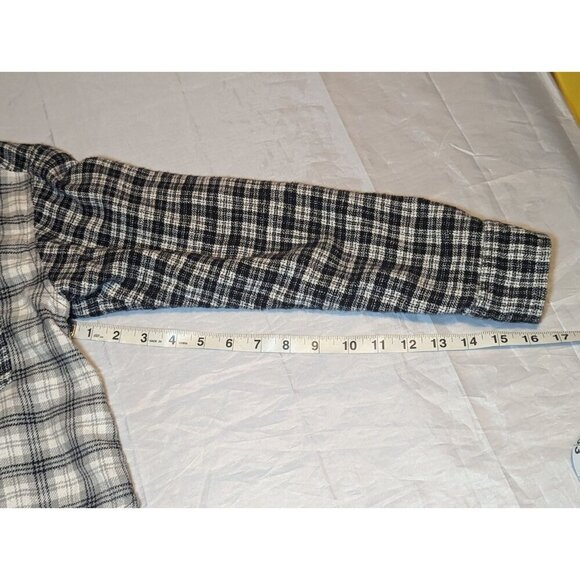 American Eagle Women's S Black White Split Plaid Cropped Button Front Hoodie - Picture 14 of 16